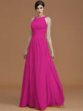 A-Line/Princess Halter Sleeveless Floor-Length Ruched Chiffon Bridesmaid Dresses TPP0005325