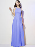 A-Line/Princess Bateau Sleeveless Pleats Long Chiffon Bridesmaid Dresses TPP0005088