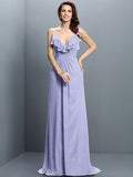 A-Line/Princess Spaghetti Straps Pleats Sleeveless Long Chiffon Bridesmaid Dresses TPP0005548