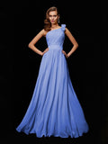 A-Line/Princess One-Shoulder Sleeveless Hand-Made Flower Long Chiffon Bridesmaid Dresses TPP0005084