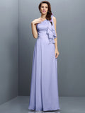 A-Line/Princess One-Shoulder Ruffles Sleeveless Long Chiffon Bridesmaid Dresses TPP0005609