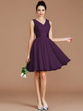 A-Line/Princess V-neck Sleeveless Sash/Ribbon/Belt Short/Mini Chiffon Bridesmaid Dresses TPP0005048