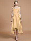 A-Line/Princess V-neck Satin Asymmetrical Sleeveless Bridesmaid Dresses TPP0005395