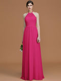 A-Line/Princess Halter Sleeveless Floor-Length Ruched Chiffon Bridesmaid Dresses TPP0005663