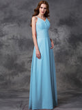 A-line/Princess Spaghetti Straps Ruffles Sleeveless Long Chiffon Bridesmaid Dresses TPP0005677