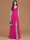 A-Line/Princess V-neck Sleeveless Floor-Length Ruched Chiffon Bridesmaid Dresses TPP0005284