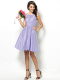 A-Line/Princess Bateau Pleats Sleeveless Short Taffeta Bridesmaid Dresses TPP0005452