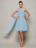 A-Line/Princess One-Shoulder Sleeveless Pleats Short Chiffon Bridesmaid Dresses TPP0005095