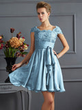 A-Line/Princess Scoop Short Sleeves Lace Short Chiffon Bridesmaid Dresses TPP0005086