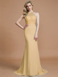 Trumpet/Mermaid Sleeveless Scoop Sweep/Brush Train Chiffon Bridesmaid Dresses TPP0005142