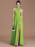 A-Line/Princess Halter Sleeveless Ruched Floor-Length Chiffon Bridesmaid Dresses TPP0005060