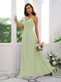 A-Line/Princess Chiffon Ruched V-neck Sleeveless Floor-Length Bridesmaid Dresses TPP0004928