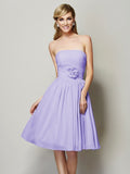 A-Line/Princess Strapless Sleeveless Hand-Made Flower Short Chiffon Bridesmaid Dresses TPP0005295