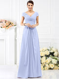 A-Line/Princess V-neck Pleats Short Sleeves Long Chiffon Bridesmaid Dresses TPP0005128