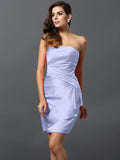 Sheath/Column Strapless Ruched Sleeveless Short Satin Bridesmaid Dresses TPP0005761