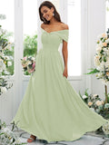 A-Line/Princess Chiffon Ruched Off-the-Shoulder Sleeveless Floor-Length Bridesmaid Dresses TPP0004920