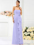 Sheath/Column Strapless Hand-Made Flower Sleeveless Long Chiffon Bridesmaid Dresses TPP0005538