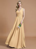 A-Line/Princess Sleeveless V-neck Floor-Length Chiffon Bridesmaid Dresses TPP0005347