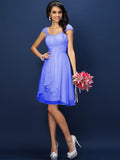 A-Line/Princess Straps Pleats Sleeveless Short Chiffon Bridesmaid Dresses TPP0005306