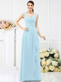 Sheath/Column V-neck Beading Sleeveless Long Chiffon Bridesmaid Dresses TPP0005417