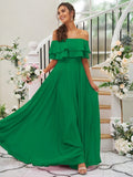 A-Line/Princess Chiffon Ruffles Off-the-Shoulder Sleeveless Floor-Length Bridesmaid Dresses TPP0004914