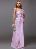 Sheath/Column One-Shoulder Sleeveless Ruffles Long Satin Bridesmaid Dresses TPP0005611