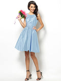 A-Line/Princess Bateau Pleats Sleeveless Short Taffeta Bridesmaid Dresses TPP0005452