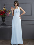 Sheath/Column One-Shoulder Sleeveless Pleats Long Chiffon Bridesmaid Dresses TPP0005791