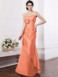 Sheath/Column Sweetheart Sleeveless Pleats Hand-Made Flower Long Elastic Woven Satin Bridesmaid Dresses TPP0005752