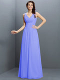 A-Line/Princess V-neck Pleats Sleeveless Long Chiffon Bridesmaid Dresses TPP0005331