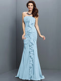 Trumpet/Mermaid Strapless Pleats Sleeveless Long Chiffon Bridesmaid Dresses TPP0005428