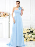 A-Line/Princess One-Shoulder Pleats Sleeveless Long Chiffon Bridesmaid Dresses TPP0005289