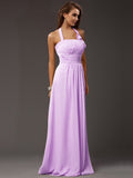 Sheath/Column Halter Sleeveless Ruffles Long Chiffon Bridesmaid Dresses TPP0005366