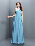 A-Line/Princess Bateau Pleats Sleeveless Long Chiffon Bridesmaid Dresses TPP0005451