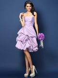 A-Line/Princess Strapless Ruched Sleeveless Short Satin Bridesmaid Dresses TPP0005671