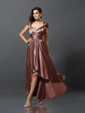 Sheath/Column Sleeveless High Low Silk like Satin Bridesmaid Dresses TPP0005141