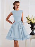 Sheath/Column High Neck Sleeveless Sash/Ribbon/Belt Short Chiffon Bridesmaid Dresses TPP0005092