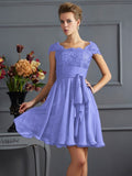 A-Line/Princess Scoop Short Sleeves Lace Short Chiffon Bridesmaid Dresses TPP0005086