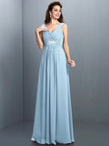 A-Line/Princess V-neck Beading Pleats Sleeveless Long Chiffon Bridesmaid Dresses TPP0005270