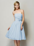 A-Line/Princess Strapless Sleeveless Hand-Made Flower Short Chiffon Bridesmaid Dresses TPP0005295