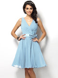 A-Line/Princess V-neck Pleats Sleeveless Short Chiffon Bridesmaid Dresses TPP0005287