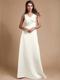 A-Line/Princess V-neck Long Sleeveless Elastic Woven Satin Bridesmaid Dresses TPP0005409