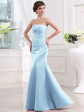 Sheath/Column Strapless Sleeveless Long Pleats Satin Bridesmaid Dresses TPP0005434