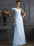 Sheath/Column One-Shoulder Sleeveless Pleats Long Elastic Woven Satin Bridesmaid Dresses TPP0005615