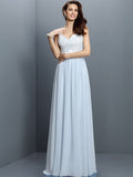 A-Line/Princess V-neck Lace Sleeveless Long Chiffon Bridesmaid Dresses TPP0005562