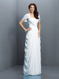 A-Line/Princess Sweetheart Pleats Short Sleeves Long Chiffon Bridesmaid Dresses TPP0005228