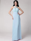 Sheath/Column High Neck Sleeveless Pleats Long Chiffon Bridesmaid Dresses TPP0005790