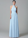 A-Line/Princess Halter Ruffles Sleeveless Long Chiffon Bridesmaid Dresses TPP0005403