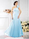 A-Line/Princess One-Shoulder Pleats Sleeveless Long Chiffon Bridesmaid Dresses TPP0005496