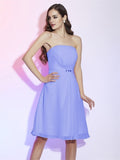 Sheath/Column Strapless Sleeveless Ruched Short Chiffon Bridesmaid Dresses TPP0005377